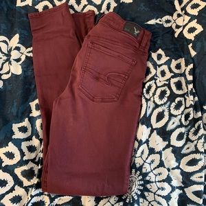 AE Maroon Denim X High Rise Jegging